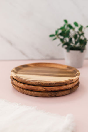 Set of 3 - Acacia Wood plates - 8 inches